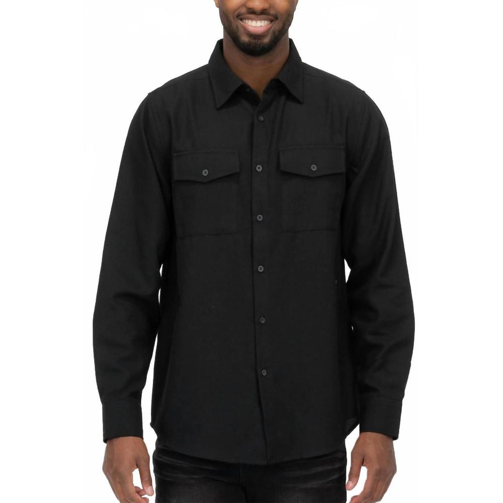 NEW WEIV long sleeve solid flannel button down shirt in black